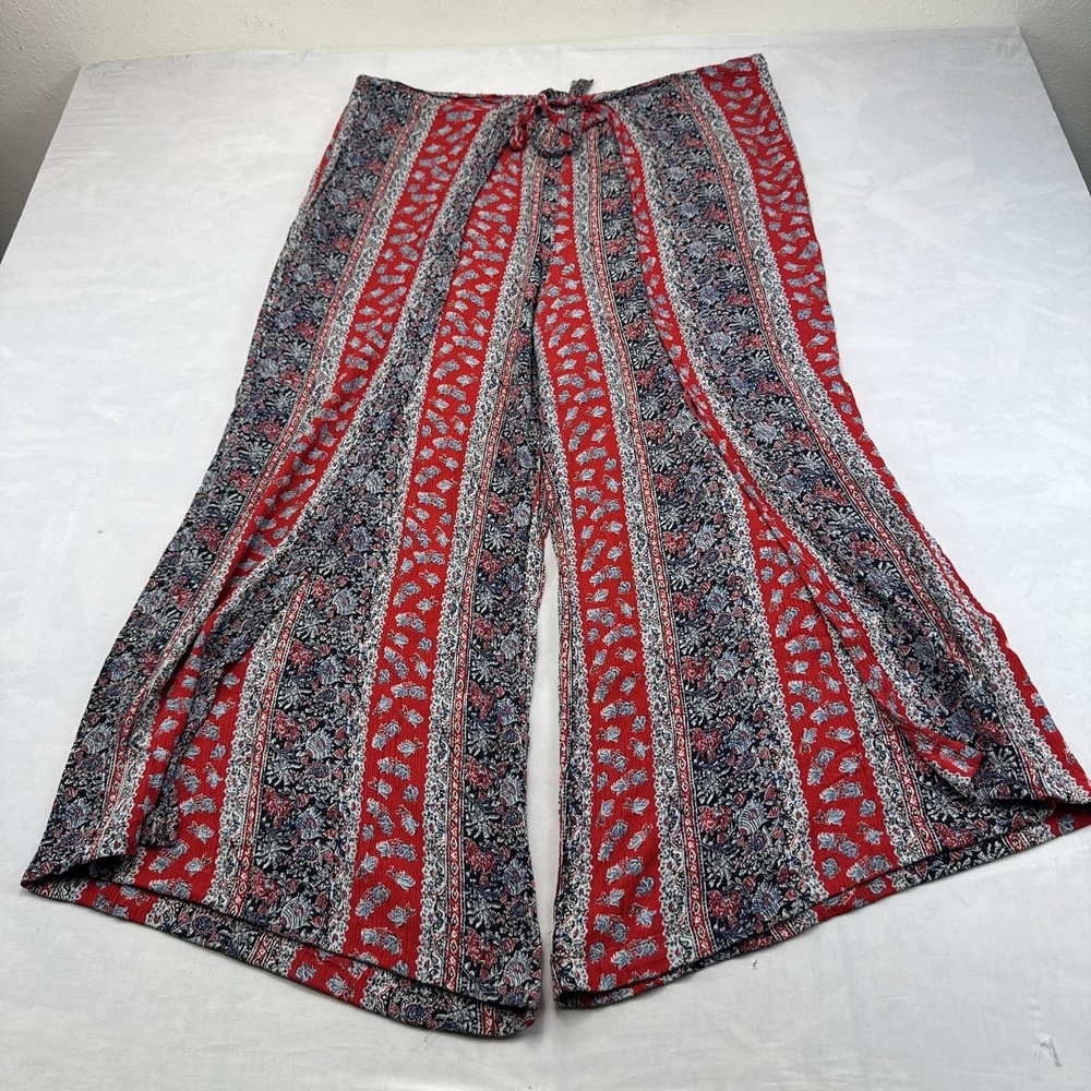 Style & Co Womens 24W Red Blue Paisley Boho Palazzo Pants Wide Leg Drawstring